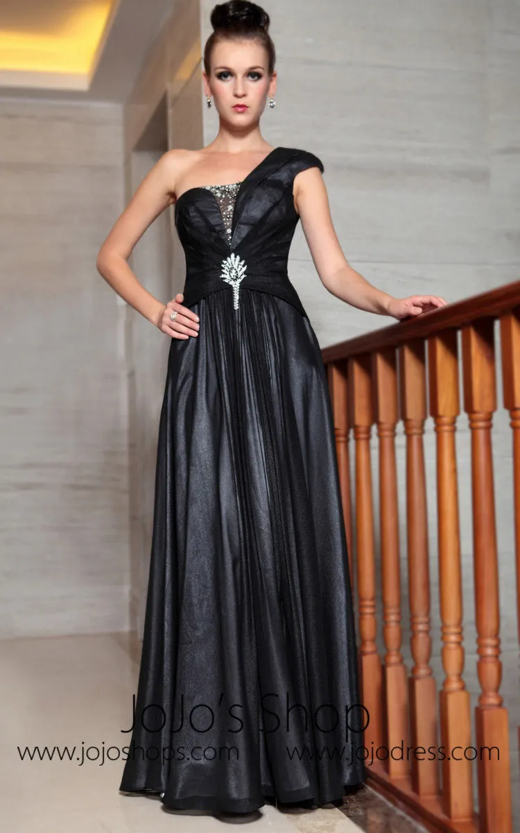 Grecian Black One Shoulder Prom Formal Dress