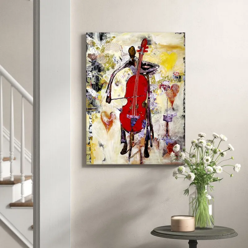 Guimaar Wrapped Man With Cello Vertical Canvas Painting