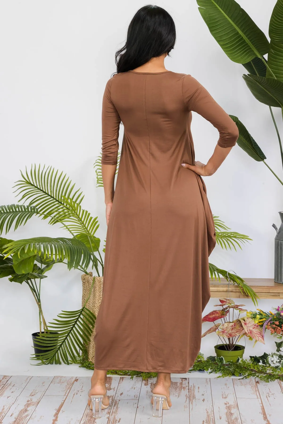 HH645X-SOLID - 3/4 SLEEVE MAXI DRESS