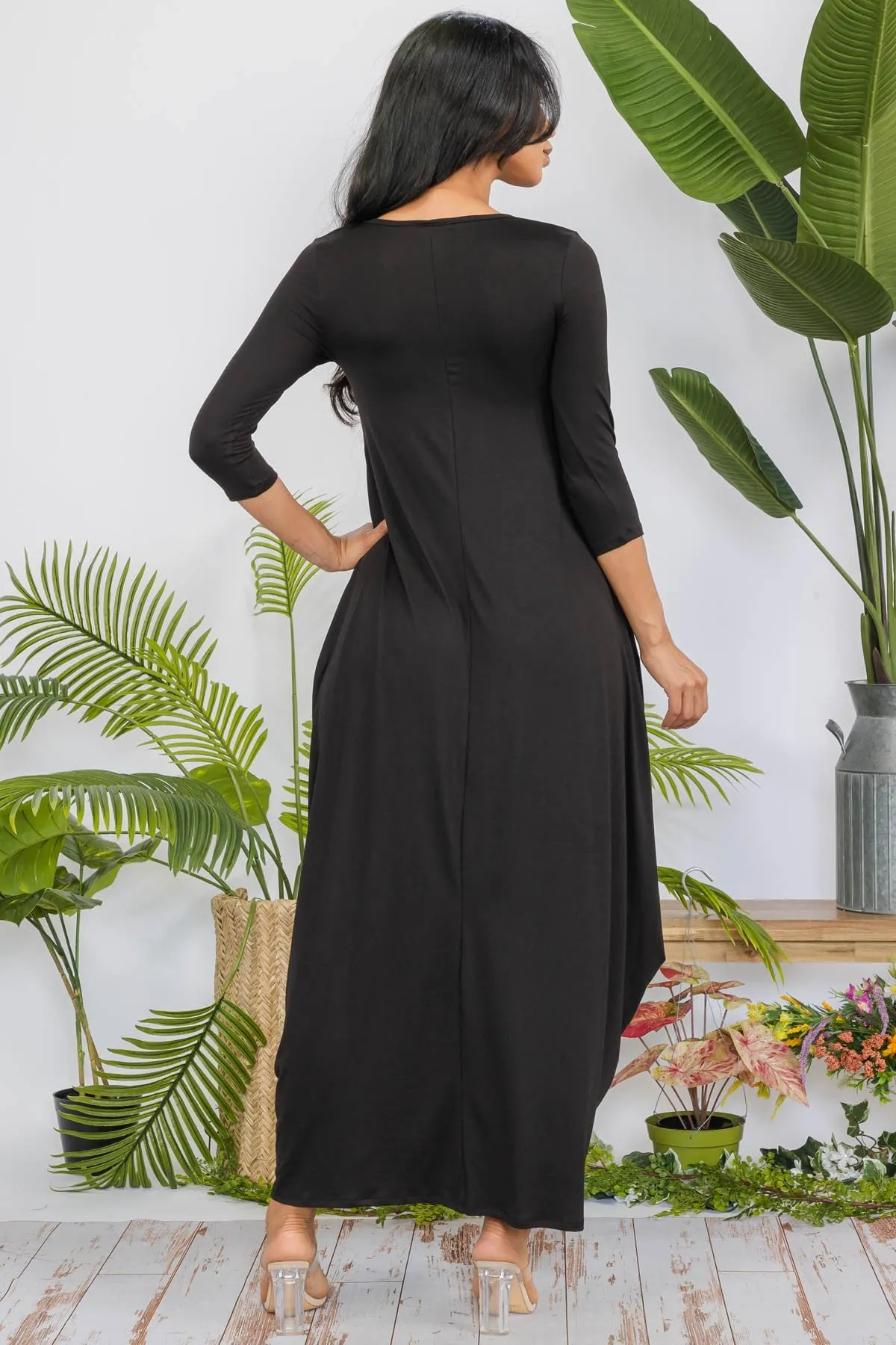 HH645X-SOLID - 3/4 SLEEVE MAXI DRESS