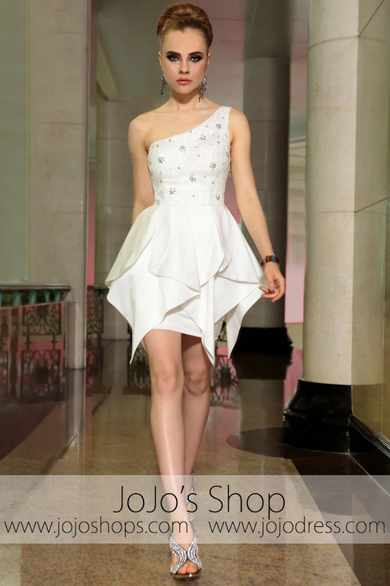 Ivory One Shoulder Short Cocktail Evening Formal Dress DQ86037