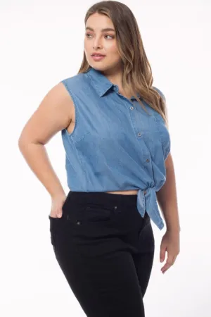 Jenny Sleeveless Collared Top in Med. Denim Blue