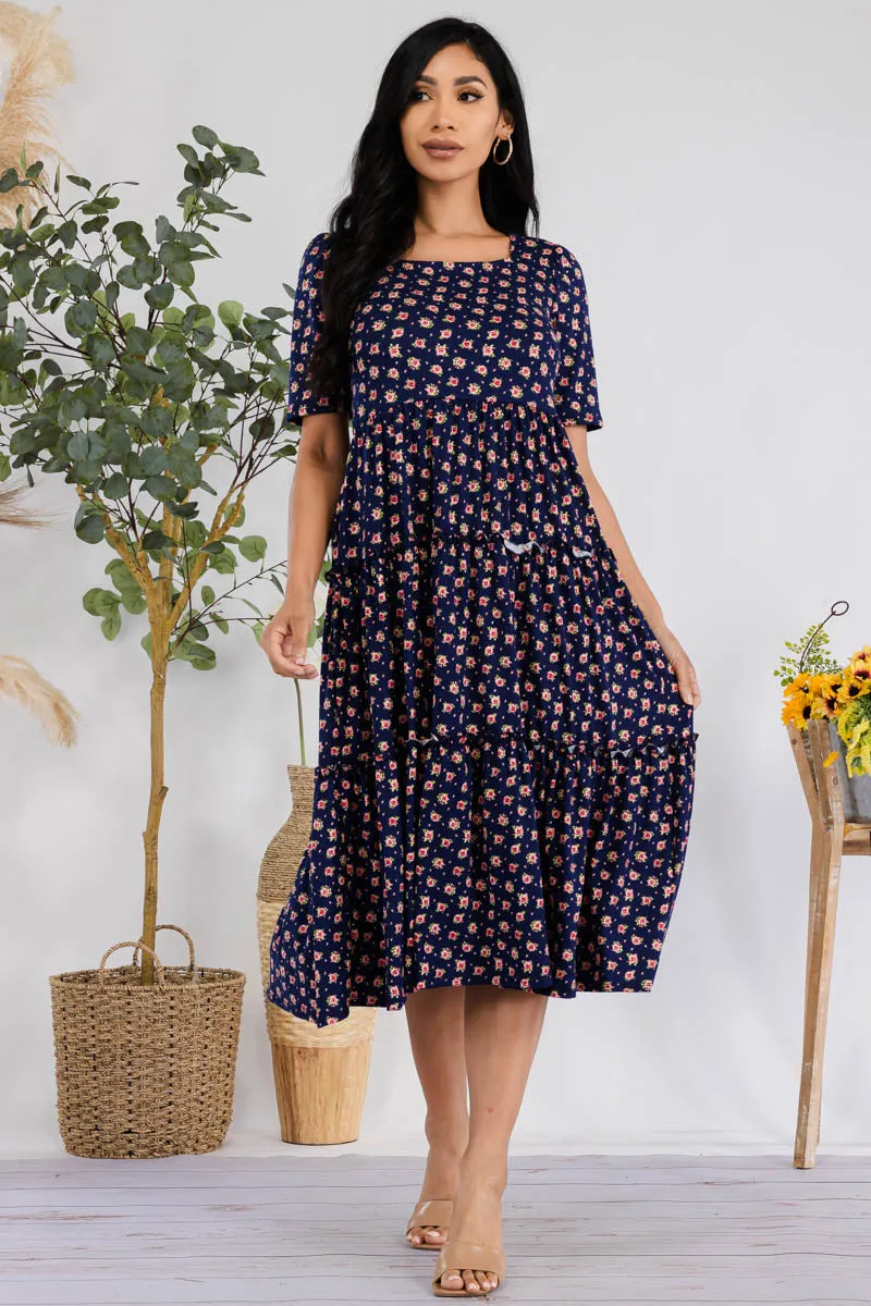 JR778X-DITSYFLOWER - PUFF SLEEVE MIDI COCKTAIL DRESS