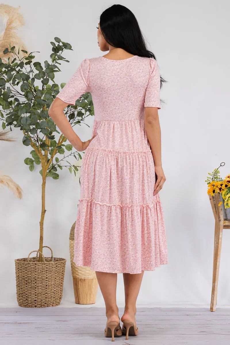 JR778X-DITSYFLOWER - PUFF SLEEVE MIDI COCKTAIL DRESS