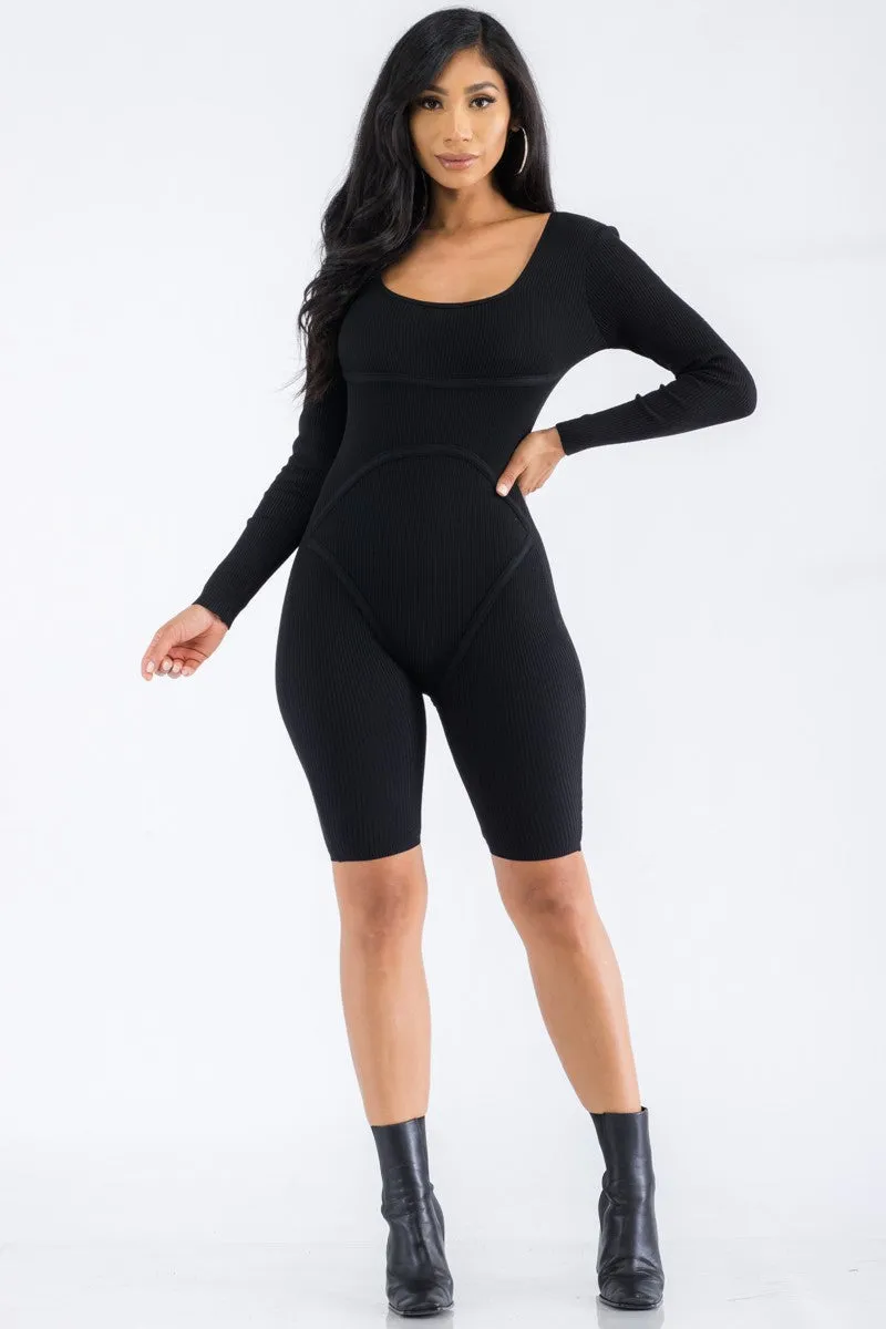 JU-9386 - RIBBED LONG SLEEVE ROMPER