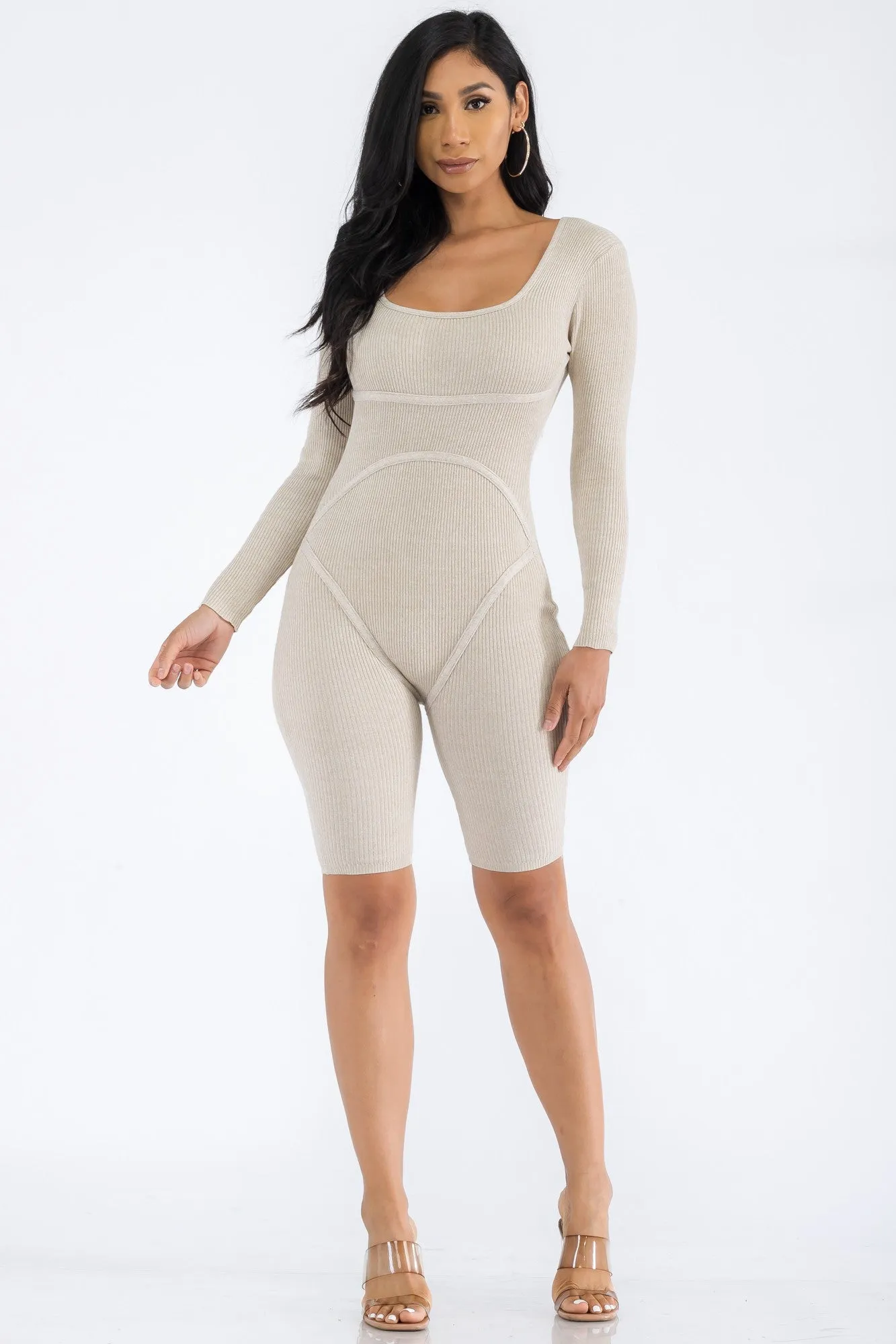 JU-9386 - RIBBED LONG SLEEVE ROMPER