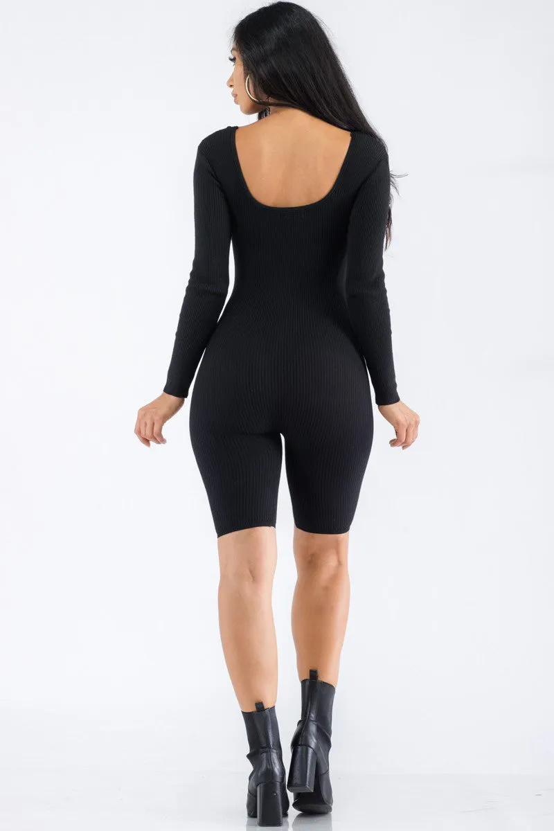 JU-9386 - RIBBED LONG SLEEVE ROMPER