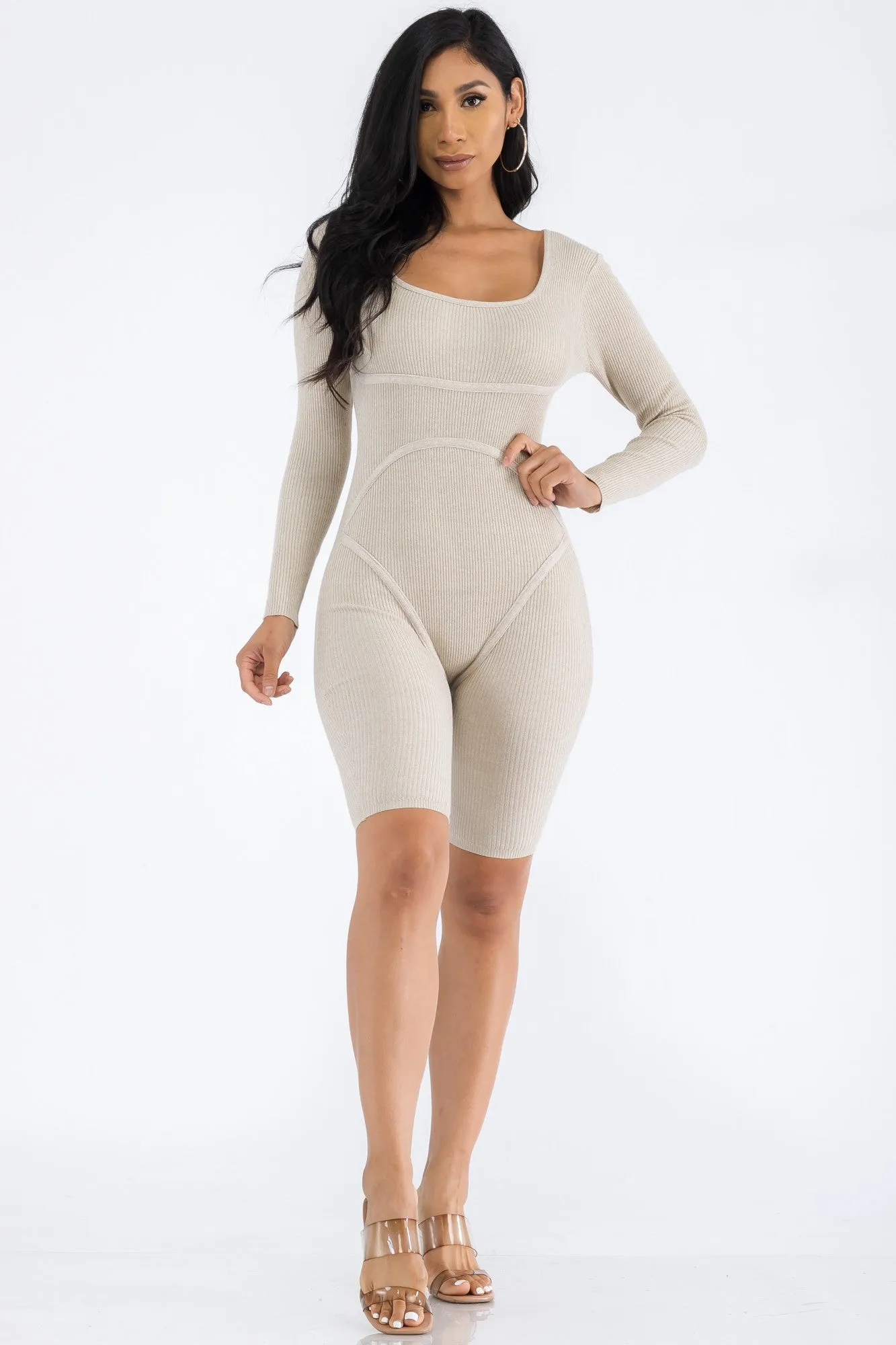 JU-9386 - RIBBED LONG SLEEVE ROMPER