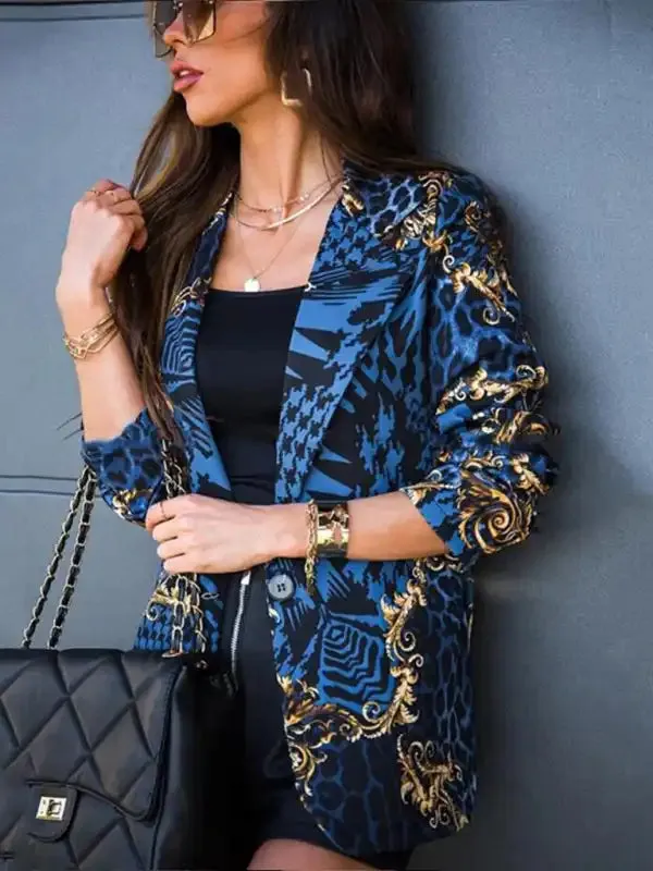 Long-sleeved lapel digital printing suit small jacket women’s clothing