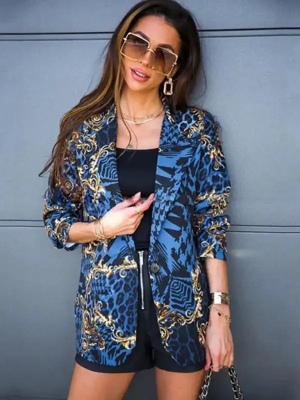 Long-sleeved lapel digital printing suit small jacket women’s clothing