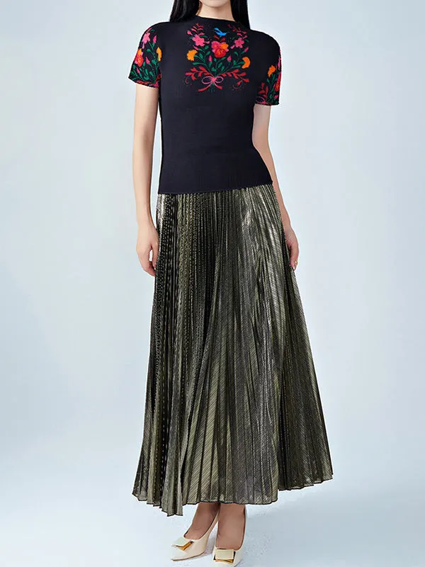 Loose Metallic Pleated Skirts Bottoms