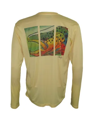 Men's Sun Protective Fishing Shirt Pale Yellow/Brown Trout