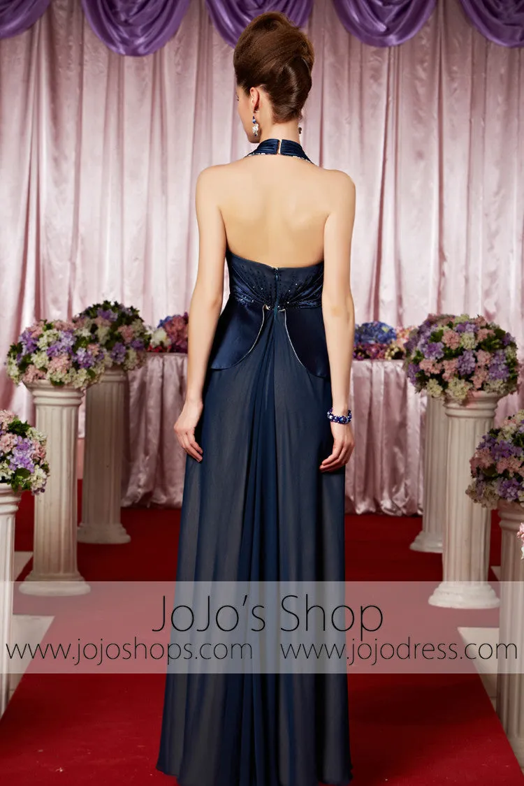 Navy Blue Halter Retro Hollywood Sexy Low Back Elegant Prom Formal Evening Dress CX830069