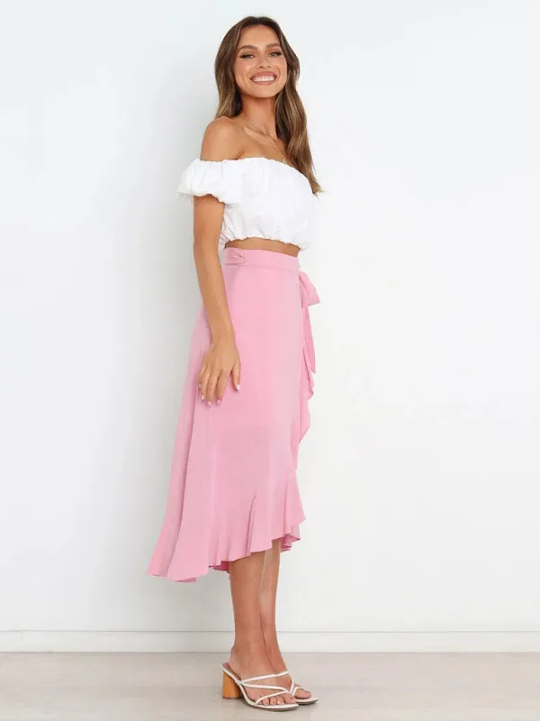 One Piece Tie Long Skirt Irregular Cover Hip Solid Color Skirt