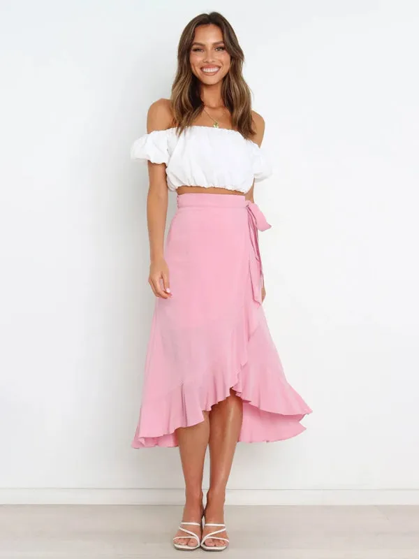 One Piece Tie Long Skirt Irregular Cover Hip Solid Color Skirt