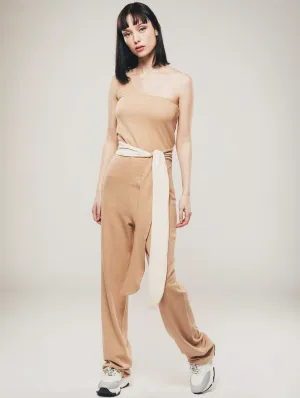 Organic Cotton One Shoulder Jumpsuit | Light Brown