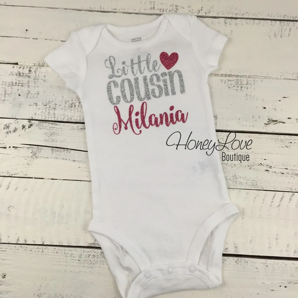 PERSONALIZED Cousin Bodysuits and Shirts - Silver Glitter and Dark Pink Glitter