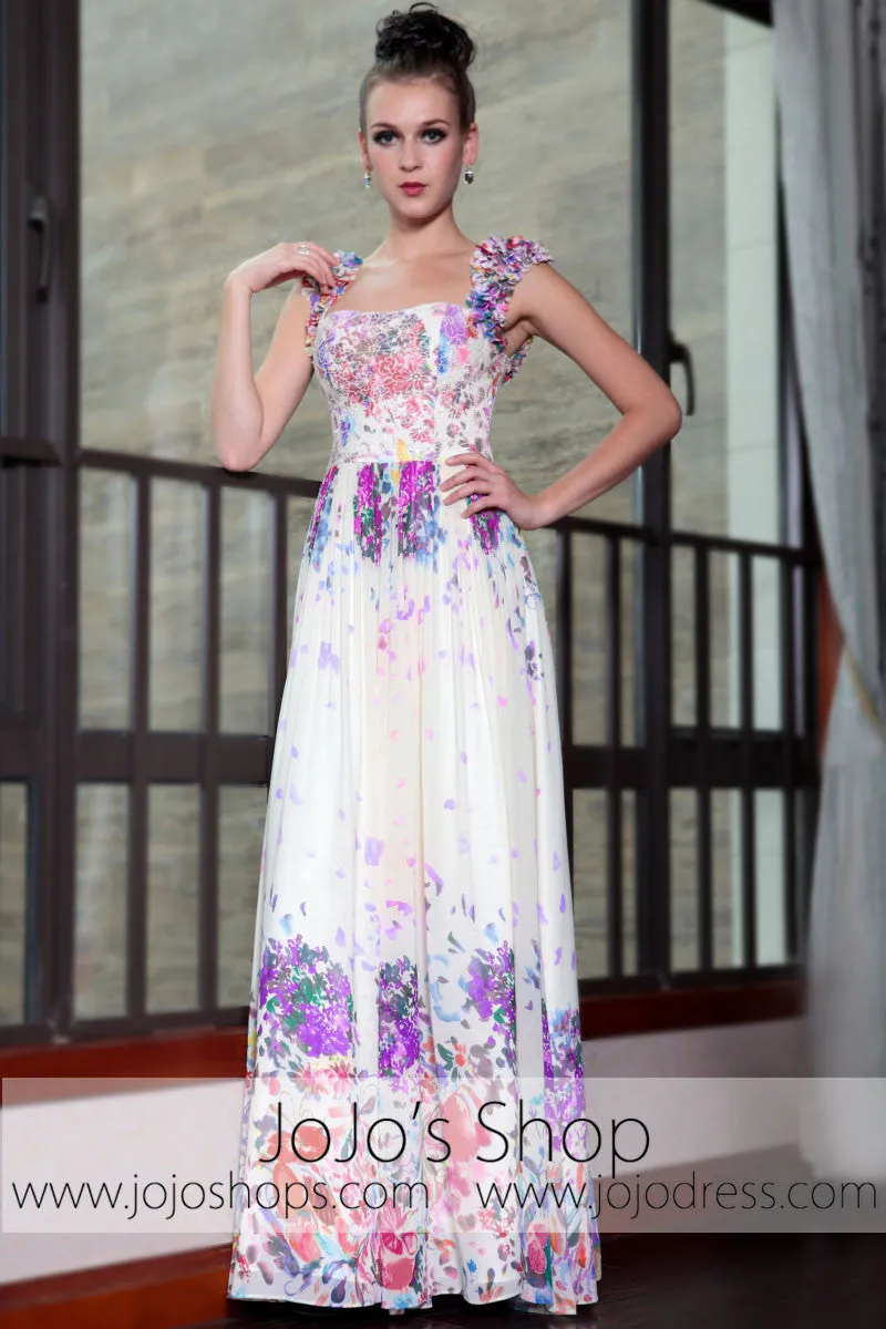 Purple Multicolor Floral Cap Sleeves Princess Prom Evening Formal Dress DQ830866