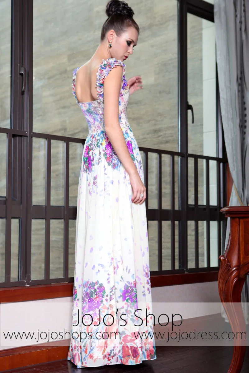 Purple Multicolor Floral Cap Sleeves Princess Prom Evening Formal Dress DQ830866