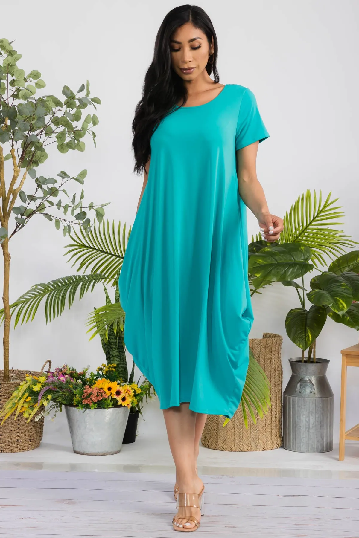 SAN151R-S - SHORT SLEEVE MIDI DRESS