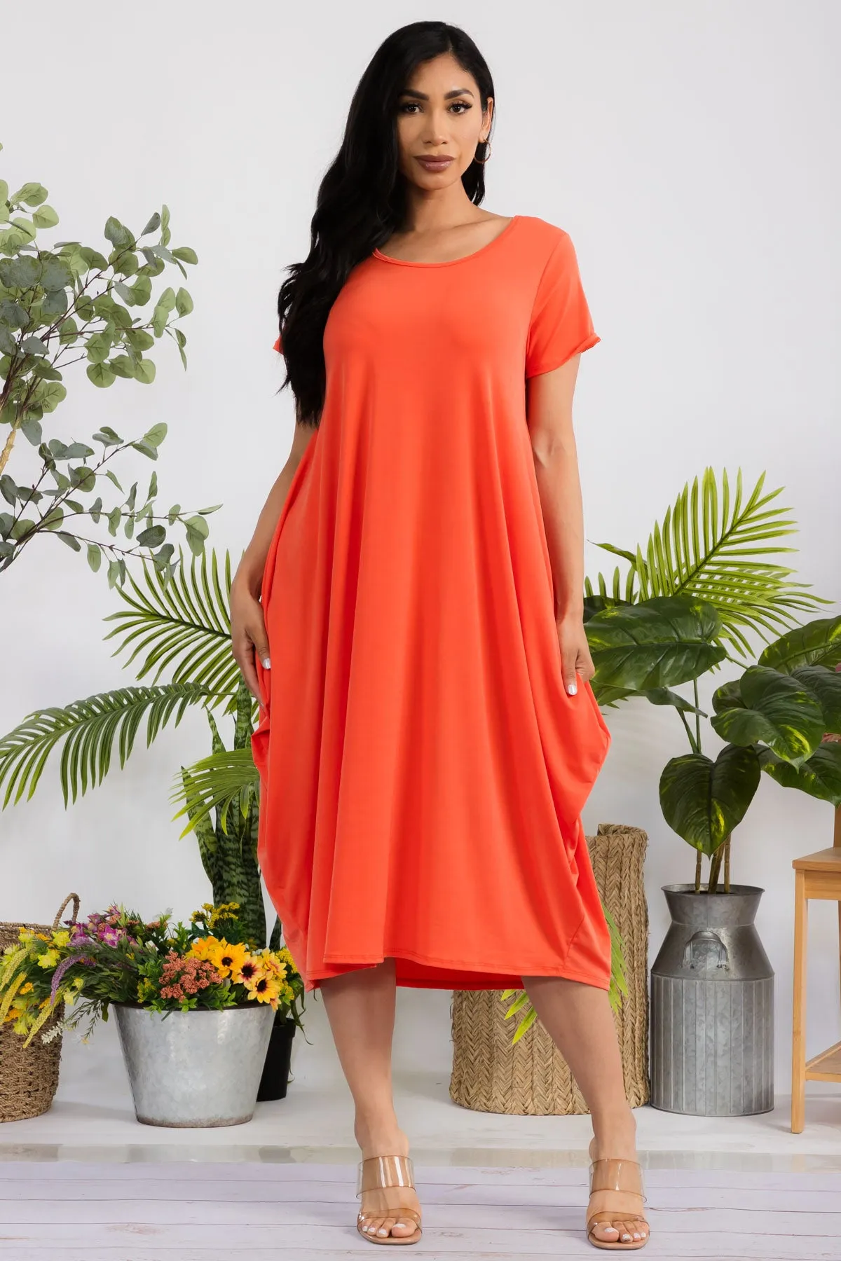 SAN151R-S - SHORT SLEEVE MIDI DRESS