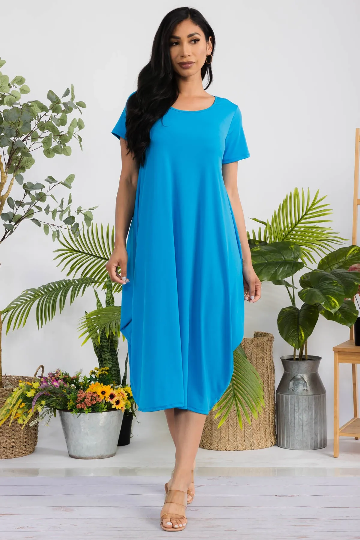 SAN151R-S - SHORT SLEEVE MIDI DRESS