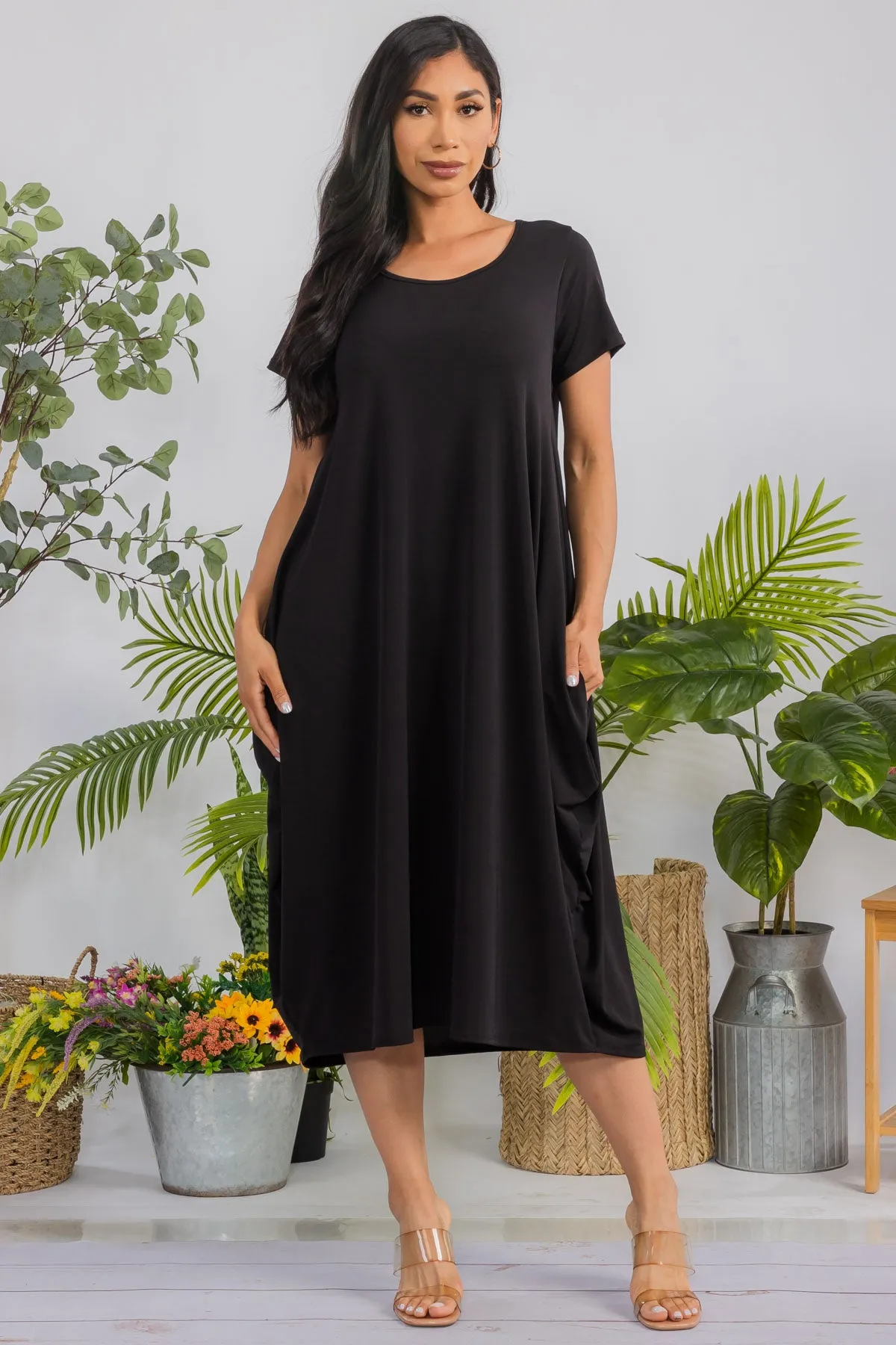 SAN151R-S - SHORT SLEEVE MIDI DRESS