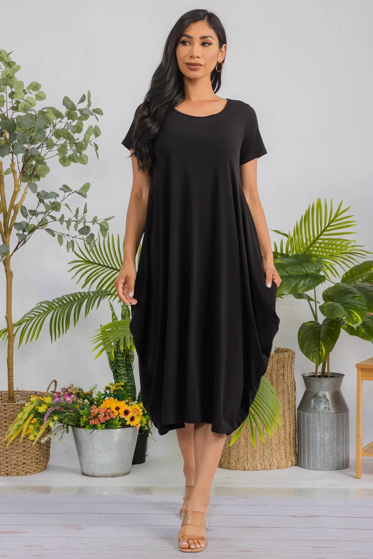 SAN151R-S - SHORT SLEEVE MIDI DRESS