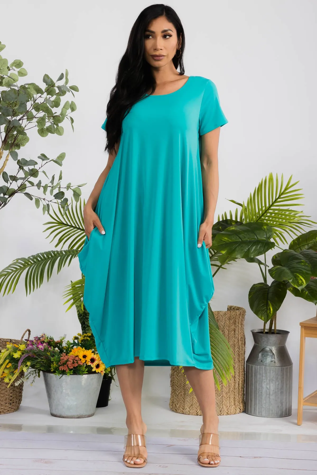 SAN151R-S - SHORT SLEEVE MIDI DRESS