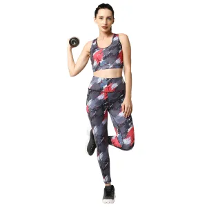 Set of Medium Impact Racerback Sports Bra and High Waist Ankle Length Sports Leggings With Pockets SET AT-4 AT-3