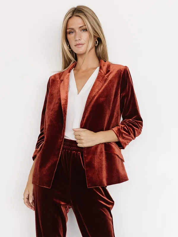 Velvet Slant Pocket Lapel Long Sleeve Blazer