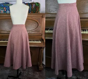 Vintage 60s 70s 1970s Red Burgundy Wool blend High Waisted Full Circle Skirt Size 3 XS