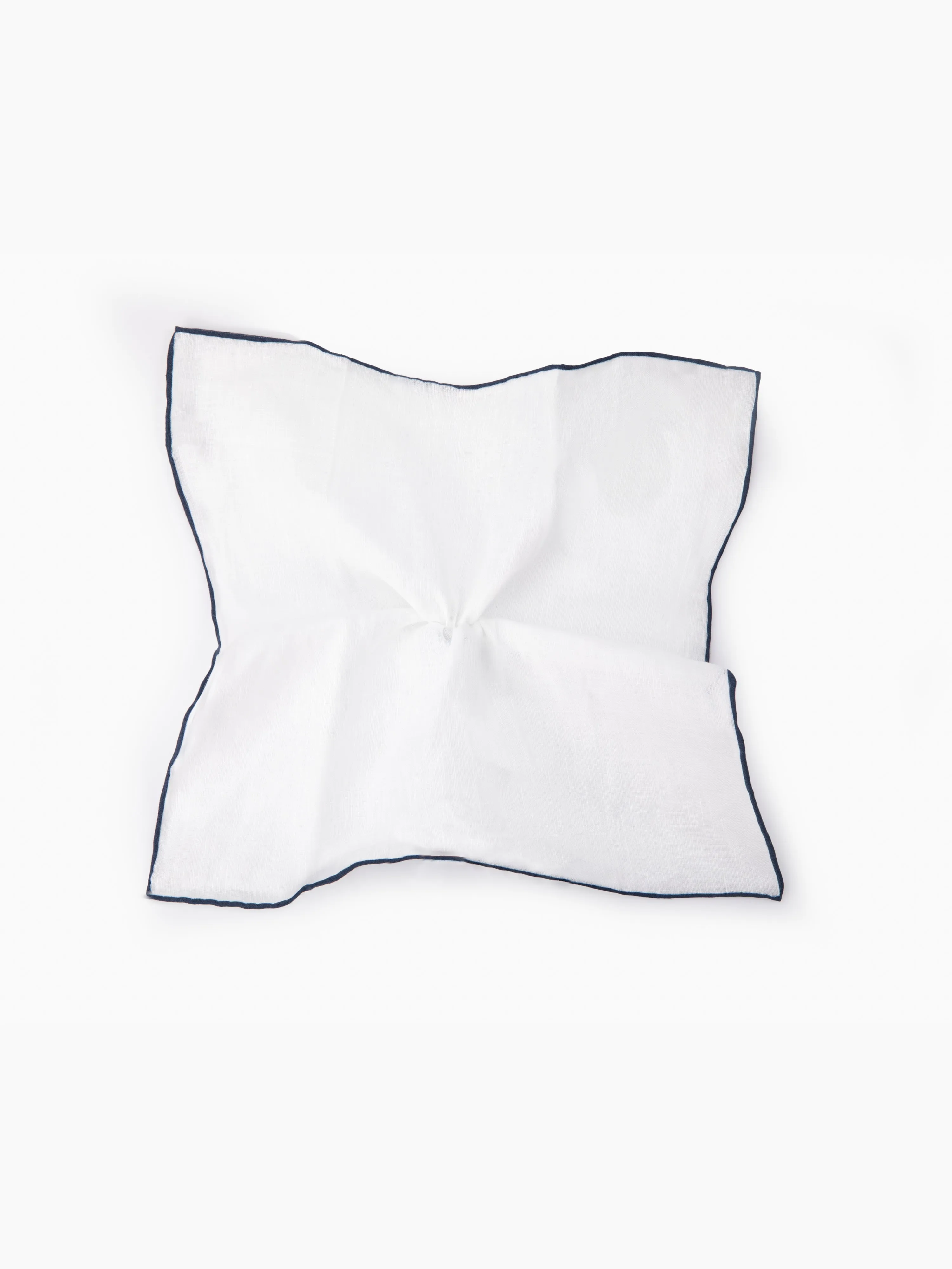 White Navy Striped Linen Pocket Square