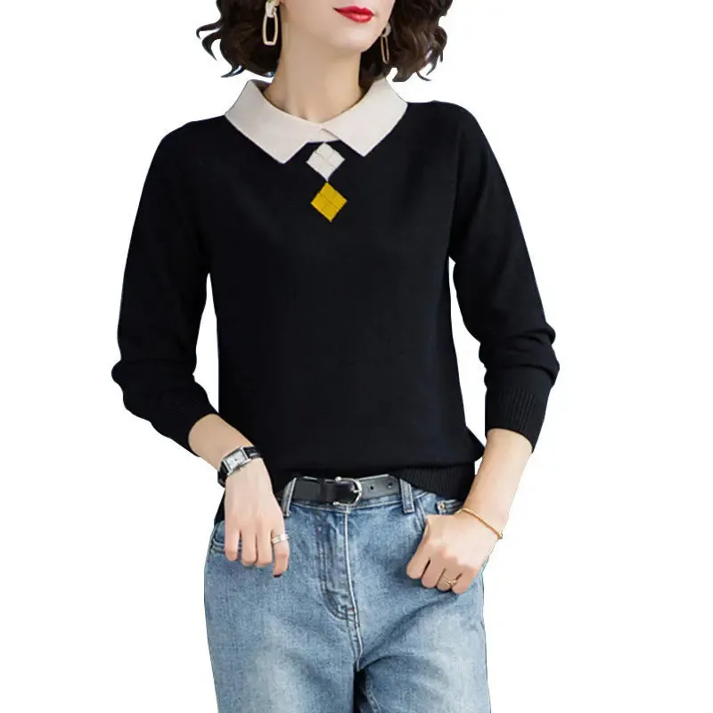 Winter Assorted Colours Lapel Knitwear Women Sweater