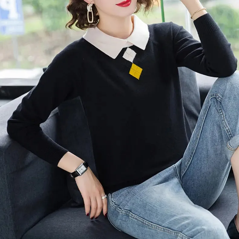 Winter Assorted Colours Lapel Knitwear Women Sweater