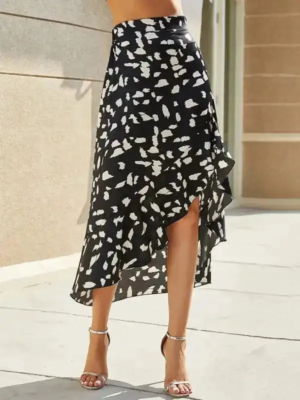 Women’s Dot Print Ruffled Asymmetric Skirt