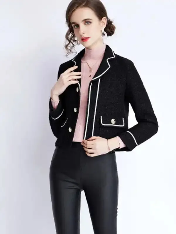 Women’s long-sleeved suit collar collision color small fragrant wind jacket