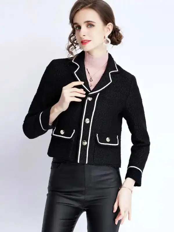 Women’s long-sleeved suit collar collision color small fragrant wind jacket