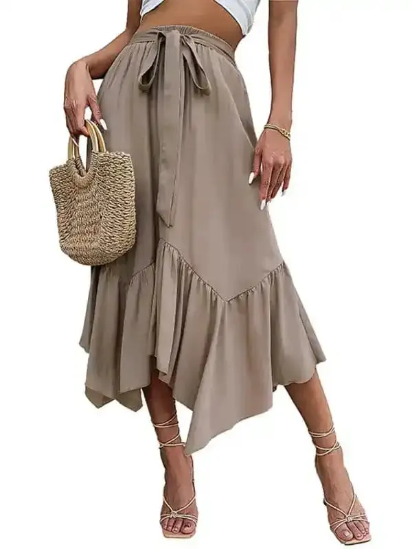 Women’s Solid Color Asymmetric Ruffle Skirt