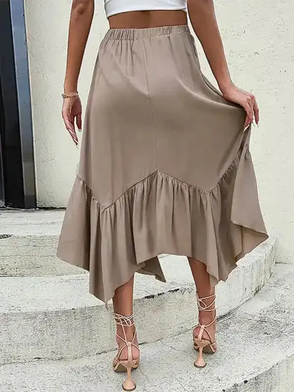 Women’s Solid Color Asymmetric Ruffle Skirt