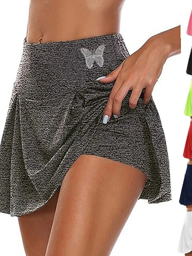 Women's Tennis Skirts Golf Skirts Yoga Skirt Side Pockets 2 in 1 Quick Dry Yoga Fitness Gym Workout Bottoms Butterfly 1# 2# 3# Sports Activewear Stretchy