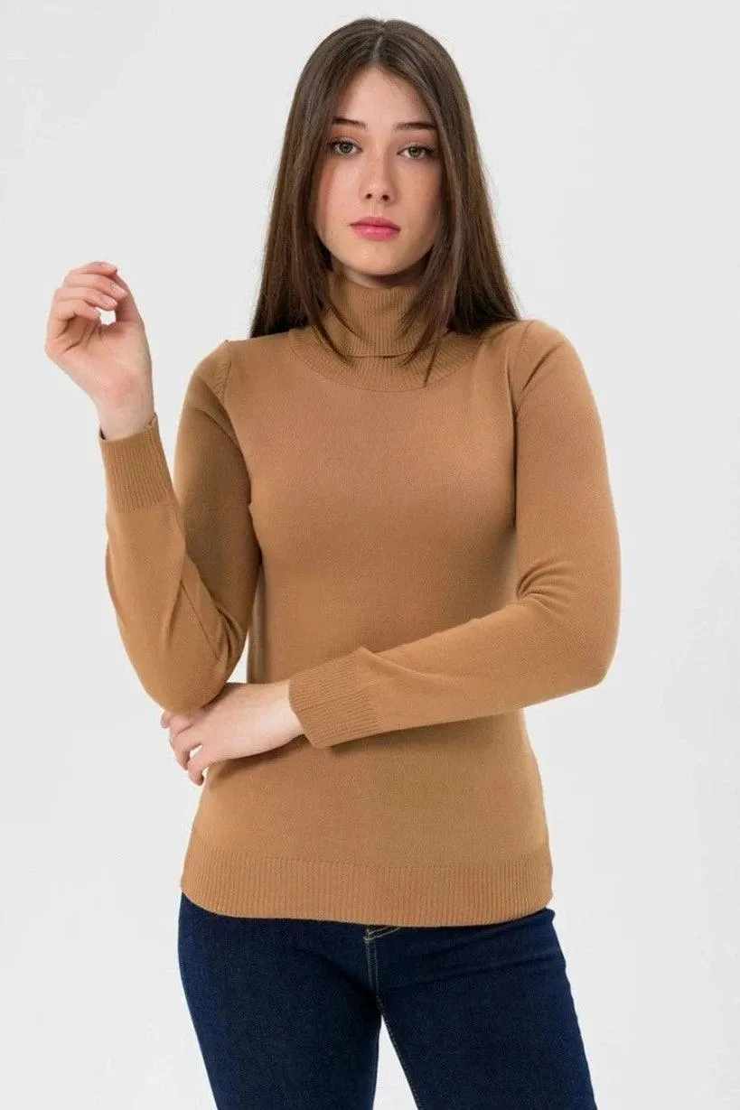 Womens Turtleneck Knitwear Sweater - Camel Brown | Soft and Elegant