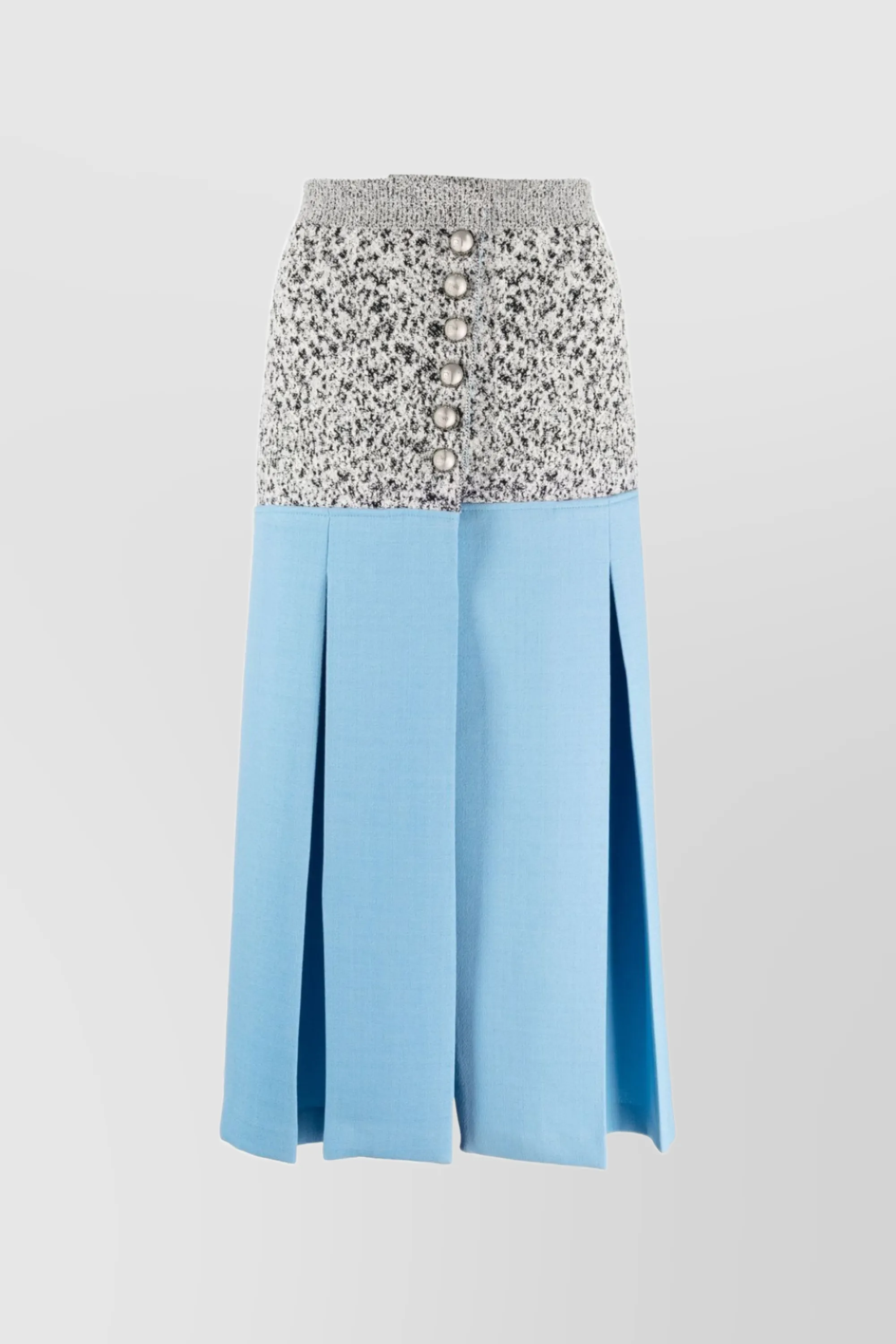 Wool crêpe bi-color midi skirt with side slit