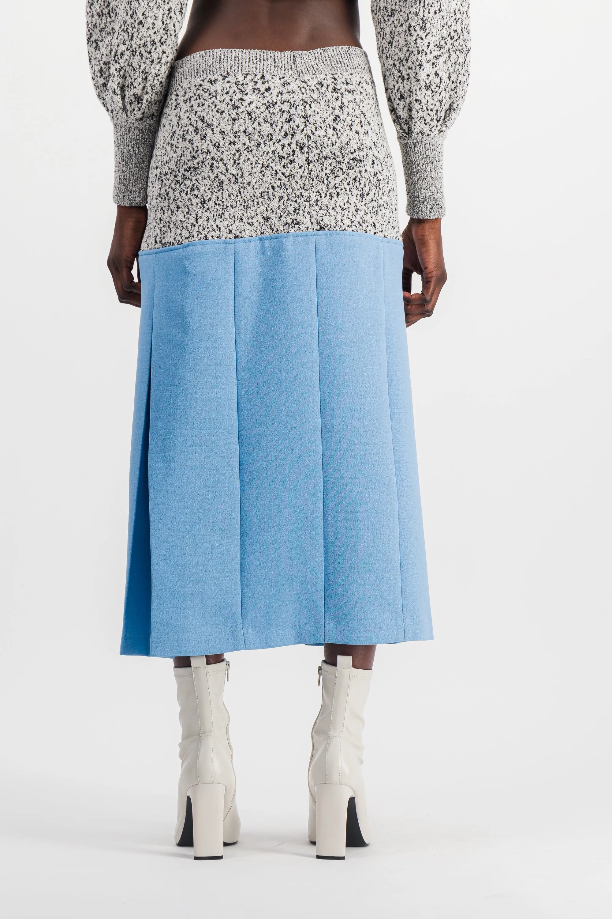 Wool crêpe bi-color midi skirt with side slit