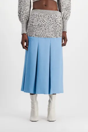 Wool crêpe bi-color midi skirt with side slit