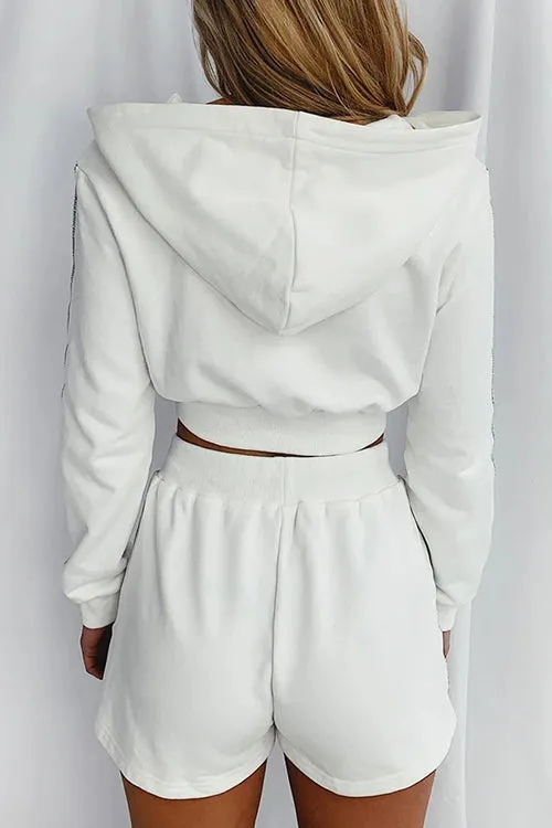 Zipper Crop Crop Jackets Shorts Set